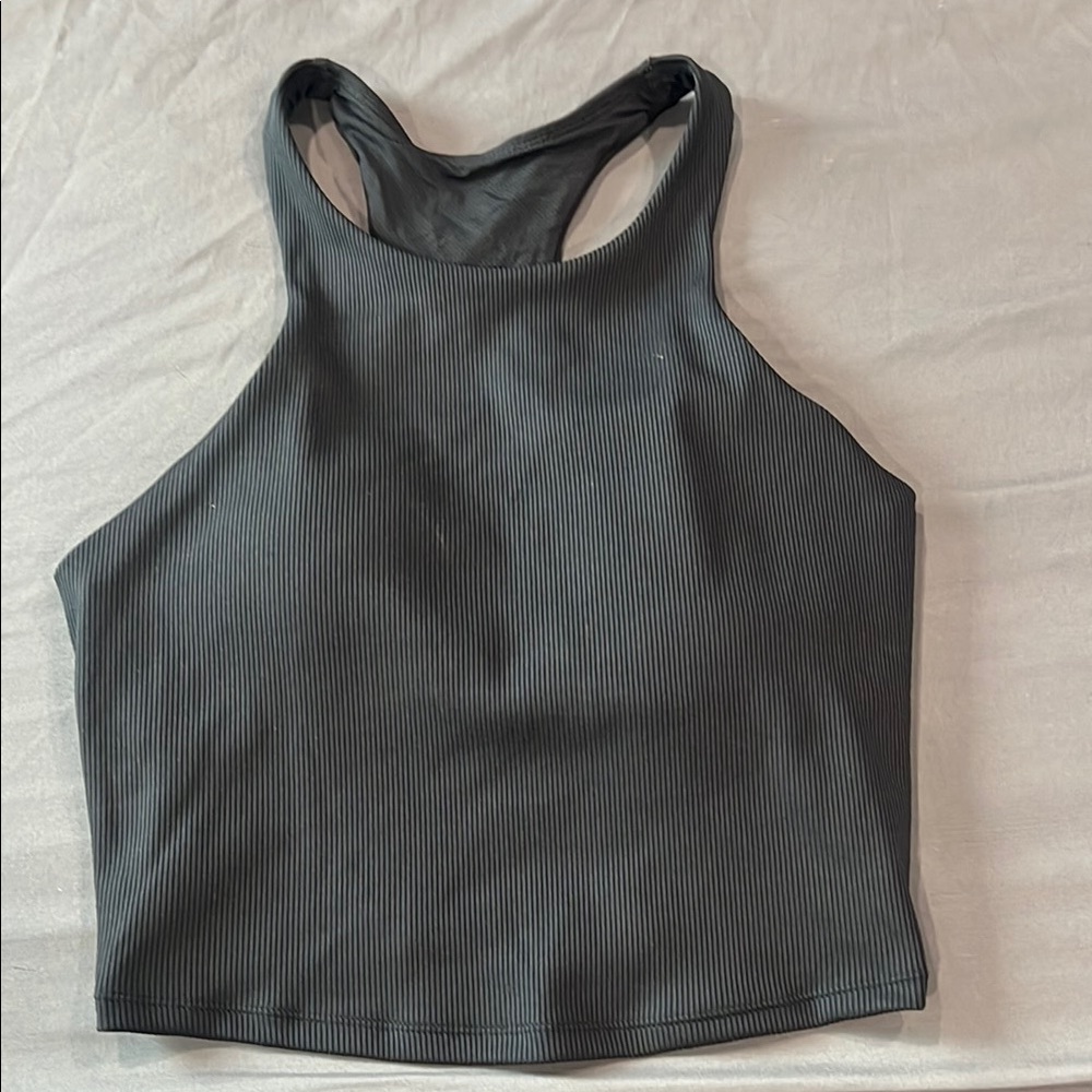 Gray Fitted Crop Tank Top